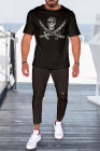 Black Men Solid T Shirt with Ghost Print