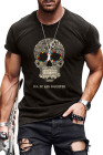 Черная приталенная мужская футболка с круглым вырезом и надписью Skull