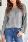 Gray Drop Shoulder Loose Sweater with Hooded