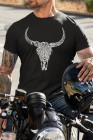 Camiseta de manga corta ajustada con estampado de cabeza de vaca y letras negras para hombre