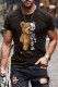 Schwarzes ROBOTIC Bear Print Slim Fit Kurzarm Herren T-Shirt