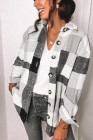 Gray Plaid Color Block Buttoned Long Sleeve Jacket with Pocket