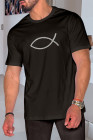 camiseta negra de manga corta con estampado gráfico de letras para hombre