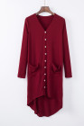 Red Selected Button Down Pocketed High Low Cardigan