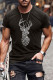 Черная облегающая мужская футболка с круглым вырезом и принтом в форме оленя