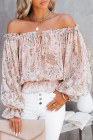 Pink Off The Shoulder Puff Sleeve Ruffled Floral Print Blouse