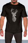 Camiseta de hombre negra con cuello redondo y estampado en forma de ciervo