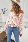 Pink Off The Shoulder Puff Sleeve Ruffled Floral Print Blouse