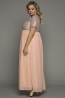 Vestido largo de malla de empalme de lentejuelas de manga corta rosa de talla grande