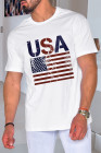 Camiseta gráfica blanca con cuello redondo y estampado de bandera de EE. UU. para hombre