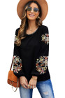 Black Floral Embroidery Long Sleeve Top
