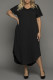 Black Plus Size V Neck Short Sleeve Maxi Dress with Slits
