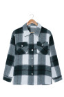 Green Plaid Print Buttoned Shirt Coat with Pocket
