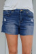 High Rise Distressed Denim Shorts with Pockets