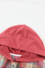 Red Drawstring Plaid Hooded Shirt Coat