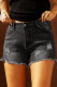 Black Distressed Ripped Denim Shorts with Pockets