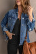 Blue Revers Jeansjacke mit rauem Saum und Knöpfen im Used-Look