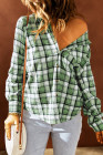 Green Drawstring Plaid Hooded Shirt Coat
