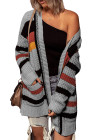 Gray Color Block Open Front Pocket Knit Cardigan