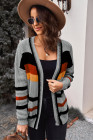 Gray Color Block Open Front Pocket Knit Cardigan