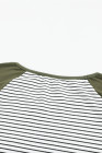 Army Green Raglan Sleeve Splicing Striped Top with Pocket