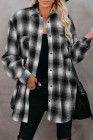 Black Buttons Pocketed Plaid Shacket