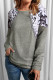 Gray Long Sleeve Top With Leopard Snakeskin Print