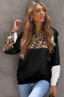 Sudadera negra con estampado de leopardo y costuras en contraste