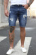 Shorts jeans masculinos com cintura baixa e angustiado azul