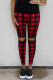 Floral Hollow Out Red Plaid Printed Skinny Leggings
