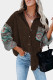 Brown Aztec Pattern Sleeve Pocketed Corduroy Shirt