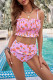 Pink Floral Print Crop Top High waisted swimsuit Set