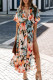 Orange Floral Kimono Long Dress with Slit
