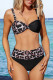 Black Colorblock Leopard Knotted Push up High Waisted Swimsuit
