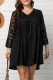 Black Plus Size Flare Sleeve Lace Pleated Mini Dress