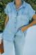 Sky Blue Short Sleeve Buttoned Denim Shirt with Pocket
