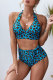 Blue Halter V Neck Leopard High Waisted Swimsuit