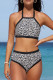 Leopard Print Sleeveless Halter Neck High Waisted Bikini Swimwear