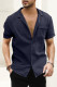Blue Buttoned Short Sleeve Men's Shirt with Pocket