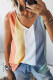 Camiseta de tirantes de punto gofrado con cuello en V y bloque de color multicolor