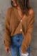 Brown V Neck Drop Shoulder Buttons Sweater