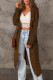 Suéter largo de punto con cinturón y cuello chal marrón