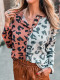 Leopard Colorblock Knit Henley Top