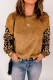 Suéter de lã marrom manga leopardo patchwork