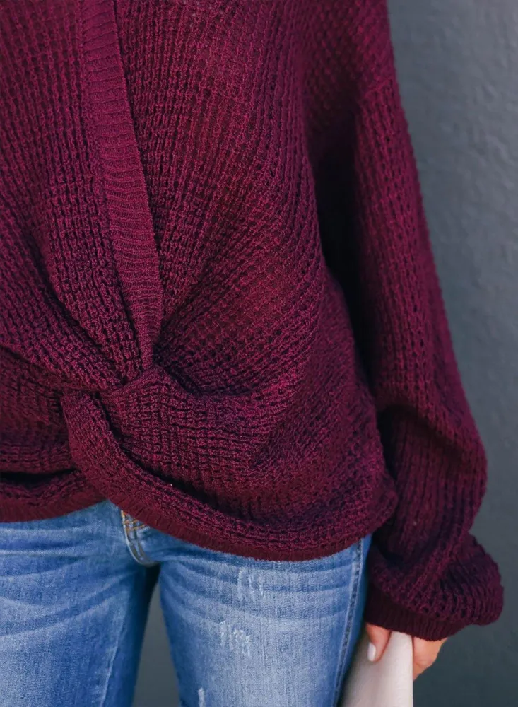 US$ 28.99 - Elegant Long Sleeve V Neck Red Sweater - www.urbandstyle.com