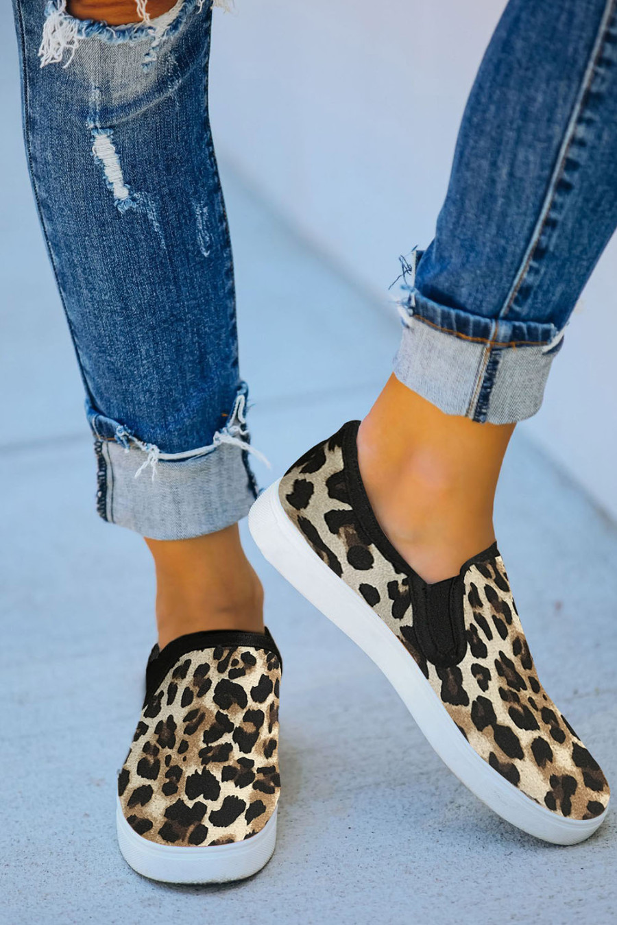 black leopard slip on shoes