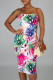 Tropical Print Tube Bodycon Dress