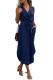 Blue Sleeveless Shirt Long Dress with Pockets