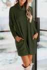 Green Cowl Neck Long Sleeve Pocketed Knit Mini Dress