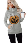Gray Cowl Neck Pumpkin Print Halloween Hoodie